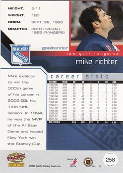 2002-03 Pacific #258 Mike Richter Back