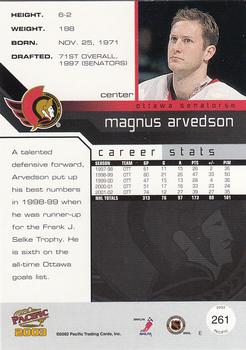 2002-03 Pacific #261 Magnus Arvedson Back