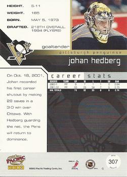 2002-03 Pacific #307 Johan Hedberg Back