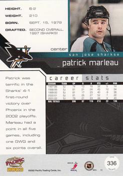 2002-03 Pacific #336 Patrick Marleau Back