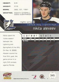 2002-03 Pacific #345 Nikita Alexeev Back