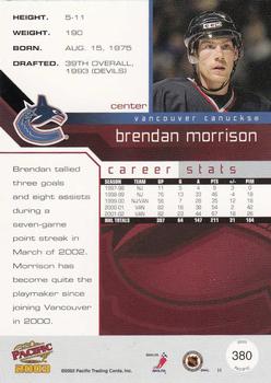 2002-03 Pacific #380 Brendan Morrison Back