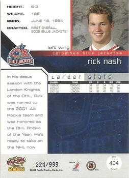2002-03 Pacific #404 Rick Nash Back