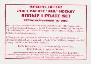 2002-03 Pacific #NNO Rookie Update Set Front