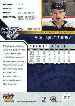 2002-03 Pacific #217 Vitali Yachmenev Back