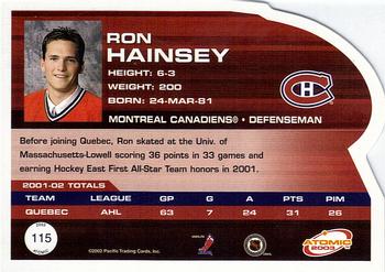 2002-03 Pacific Atomic #115 Ron Hainsey Back