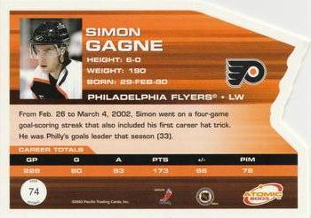 2002-03 Pacific Atomic #74 Simon Gagne Back