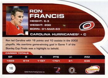 2002-03 Pacific Atomic #16 Ron Francis Back