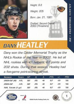 2002-03 Pacific Calder #1 Dany Heatley Back