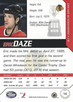 2002-03 Pacific Calder #14 Eric Daze Back