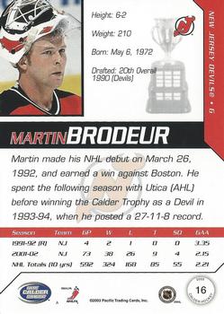 2002-03 Pacific Calder #16 Martin Brodeur Back