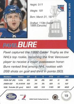 2002-03 Pacific Calder #19 Pavel Bure Back