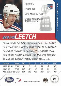 2002-03 Pacific Calder #24 Brian Leetch Back