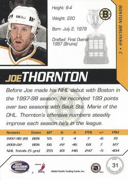 2002-03 Pacific Calder #31 Joe Thornton Back