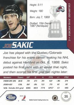2002-03 Pacific Calder #35 Joe Sakic Back