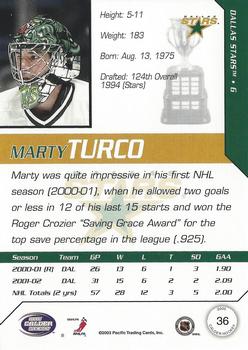 2002-03 Pacific Calder #36 Marty Turco Back