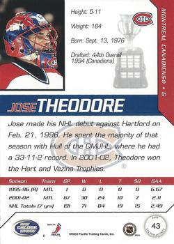 2002-03 Pacific Calder #43 Jose Theodore Back