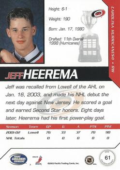 2002-03 Pacific Calder #61 Jeff Heerema Back