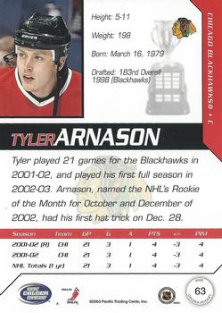 2002-03 Pacific Calder #63 Tyler Arnason Back