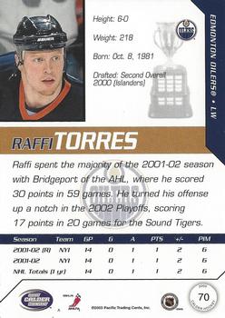 2002-03 Pacific Calder #70 Raffi Torres Back