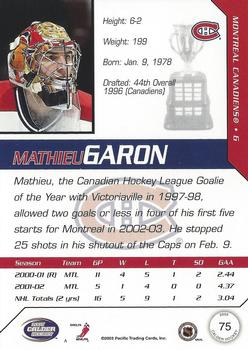 2002-03 Pacific Calder #75 Mathieu Garon Back