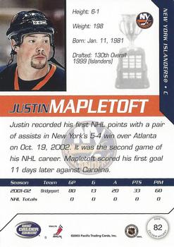 2002-03 Pacific Calder #82 Justin Mapletoft Back