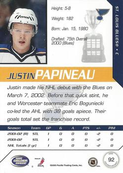 2002-03 Pacific Calder #92 Justin Papineau Back