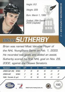 2002-03 Pacific Calder #100 Brian Sutherby Back