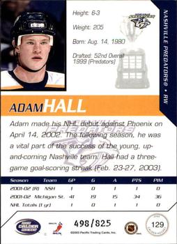 2002-03 Pacific Calder #129 Adam Hall Back