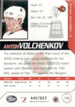 2002-03 Pacific Calder #134 Anton Volchenkov Back