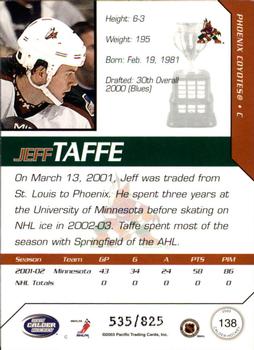 2002-03 Pacific Calder #138 Jeff Taffe Back