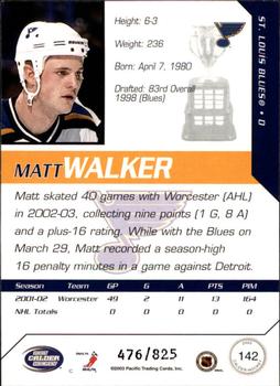 2002-03 Pacific Calder #142 Matt Walker Back