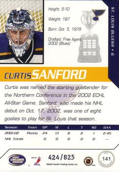 2002-03 Pacific Calder #141 Curtis Sanford Back