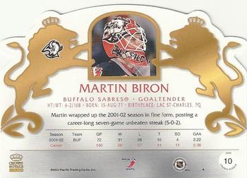 2002-03 Pacific Crown Royale #10 Martin Biron Back