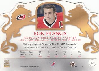 2002-03 Pacific Crown Royale #17 Ron Francis Back
