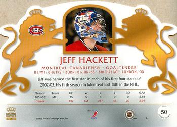 2002-03 Pacific Crown Royale #50 Jeff Hackett Back