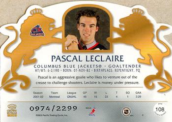 2002-03 Pacific Crown Royale #108 Pascal Leclaire Back