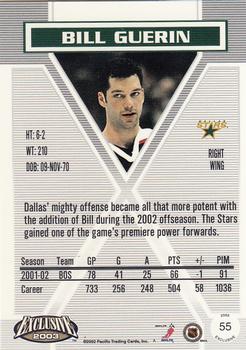 2002-03 Pacific Exclusive #55 Bill Guerin Back