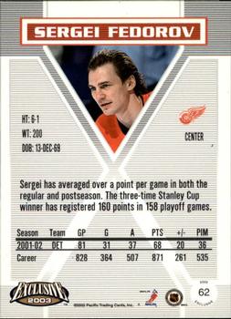 2002-03 Pacific Exclusive #62 Sergei Fedorov Back