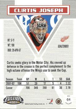 2002-03 Pacific Exclusive #64 Curtis Joseph Back