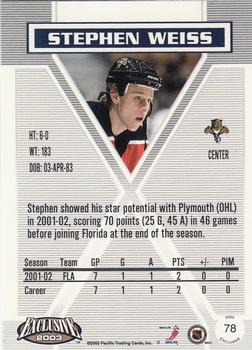 2002-03 Pacific Exclusive #78 Stephen Weiss Back