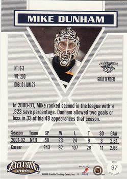 2002-03 Pacific Exclusive #97 Mike Dunham Back