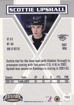 2002-03 Pacific Exclusive #183 Scottie Upshall Back