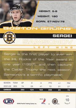2002-03 Pacific Heads Up #10 Sergei Samsonov Back