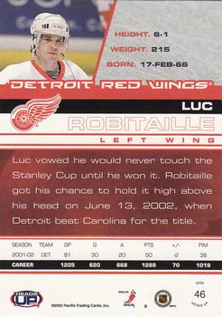 2002-03 Pacific Heads Up #46 Luc Robitaille Back
