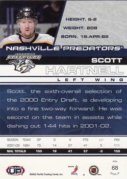2002-03 Pacific Heads Up #68 Scott Hartnell Back