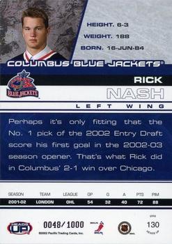 2002-03 Pacific Heads Up #130 Rick Nash Back