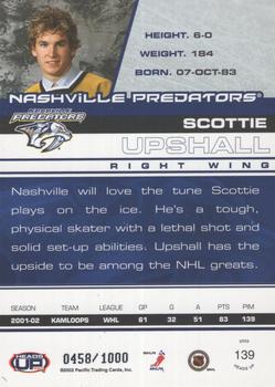 2002-03 Pacific Heads Up #139 Scottie Upshall Back