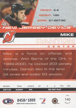 2002-03 Pacific Heads Up #140 Mike Danton Back