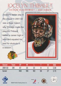 2002-03 Pacific Private Stock Reserve #21 Jocelyn Thibault Back